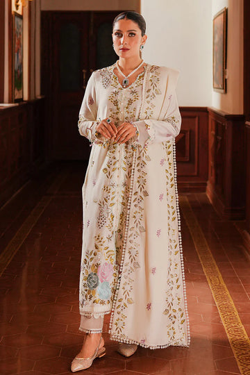CROSS STITCH-3PC DHANAK EMBROIDERED SHIRT WITH DHANAK EMBROIDERED SHAWL AND TROUSER -MnM-09