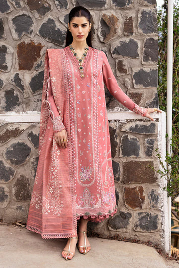 QALAMQAR-3PC DHANAK EMBROIDERED SHIRT WITH COTTON NET EMBROIDERED AND EMB TROUSER-MnM-08