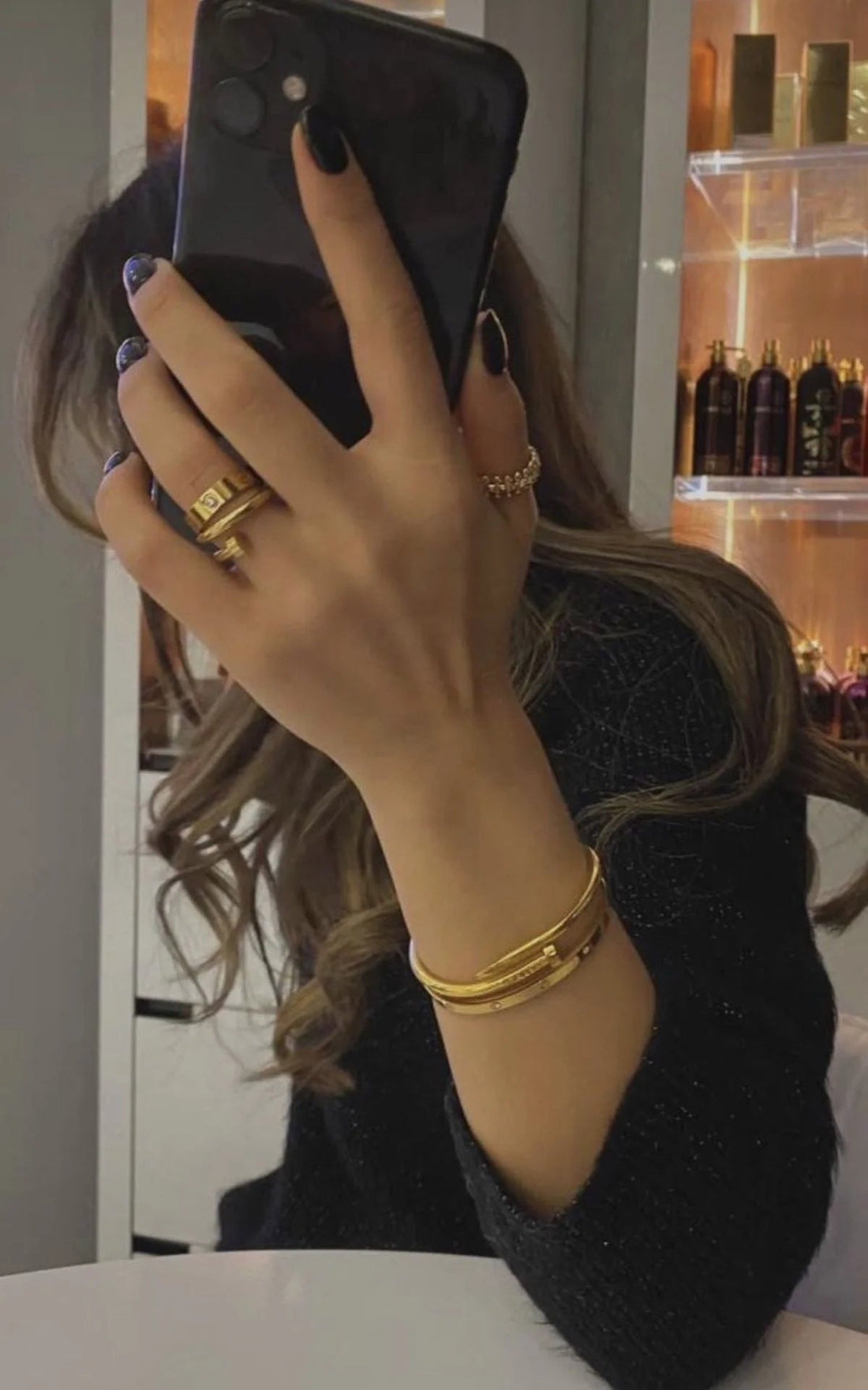 3 PEC Nail & Cartier Bangle With Ring Stack