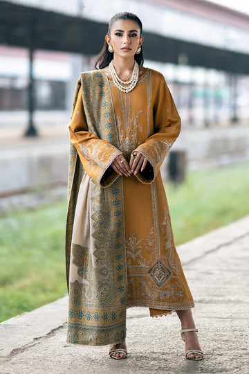 IZEL-3PC DHANAK EMBROIDERED SHIRT WITH COUTRAI PRINTED SHAWL & TROUSER-MnM-10
