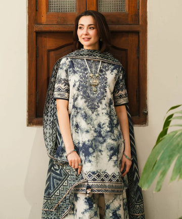 SAPPHIRE-3PC KHADDAR PRINTED EMB SHIRT WITH KHADDAR PRINT DUPATTA AND PRINT TROUSER-MnM-06